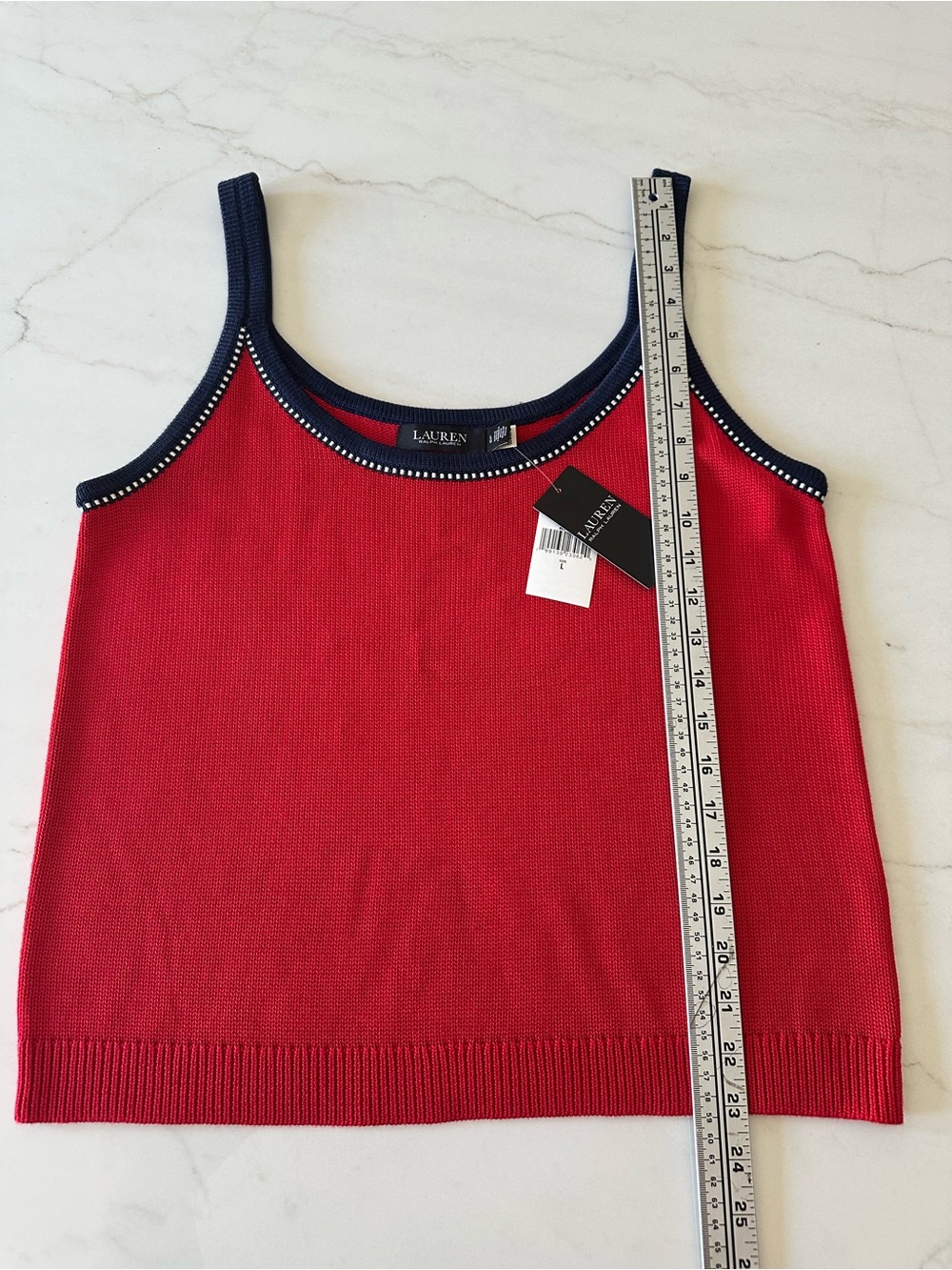 Ralph Lauren Red Knit Tank with Navy Trim - Picture 5 of 7